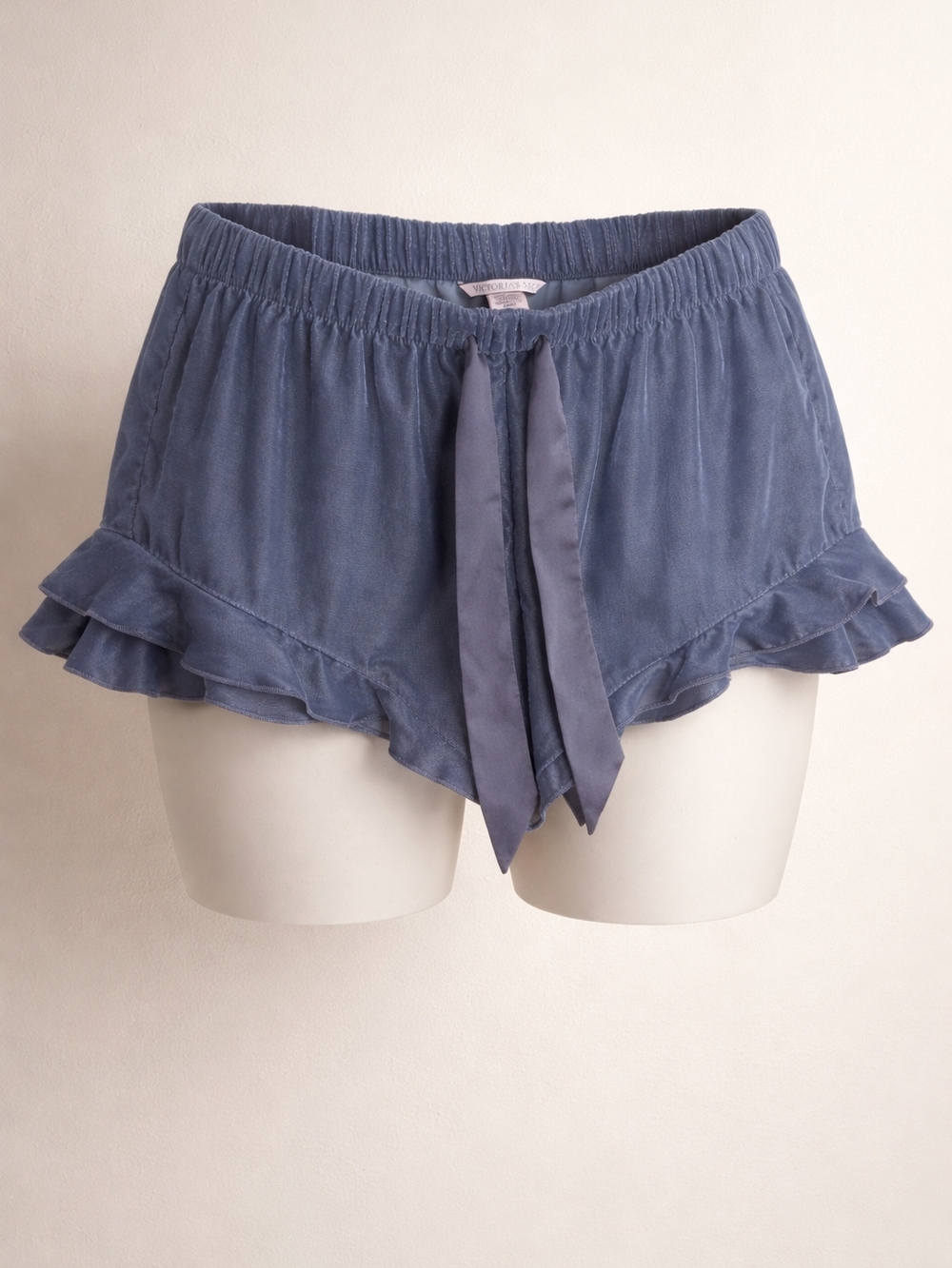 Victoria's Secret Blue Grey Velvet Ruffle Sleep Shorts XS Loungewear Coquette